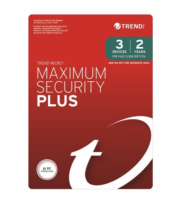 Trend Micro Maximum Security Plus (3 Devices) 2 Year Add-on Auto Renew