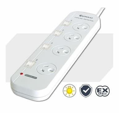 Sansai 4 Way Powerboard 4 Outlet 10A 240V Individually Switched 2 extra